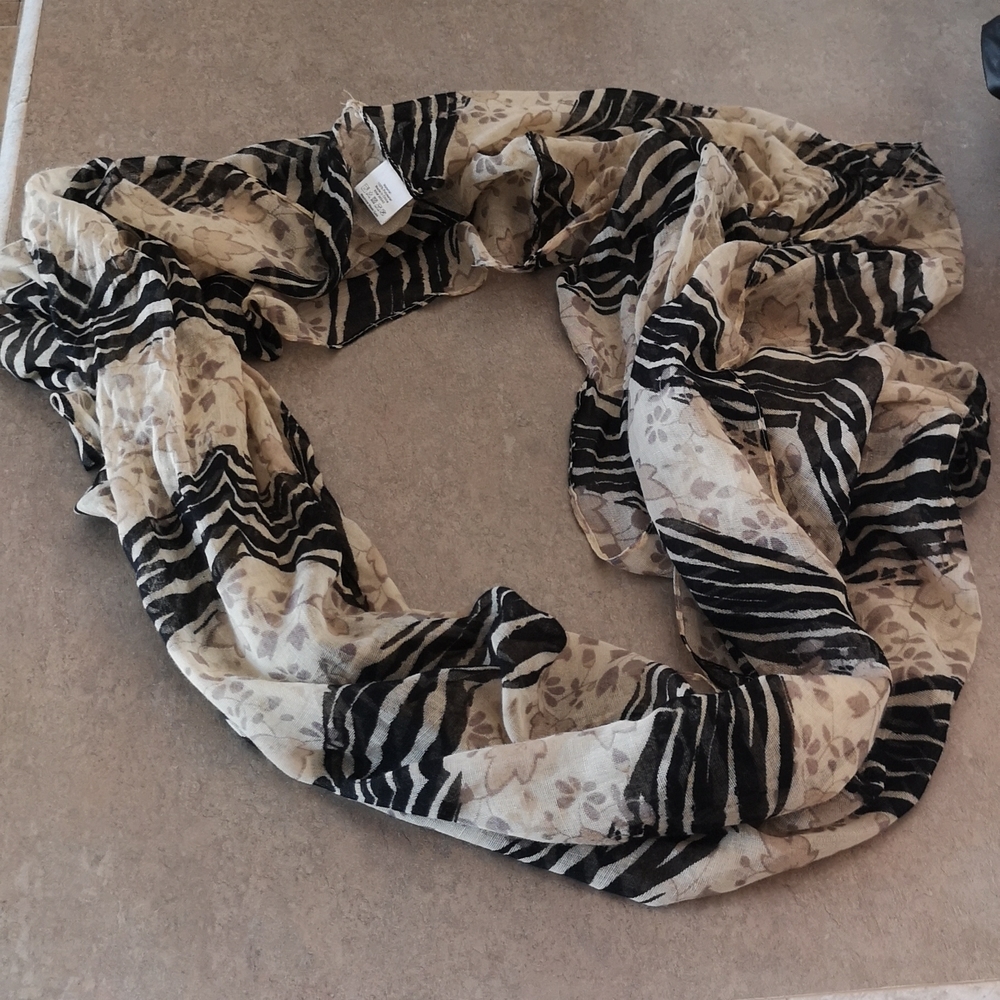 Infinity Scarf Black & Tan Neutral Sheer and Light Zebra Floral